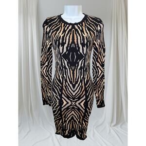 Ronny Kobo Animal Print Knit Bodycon Dress Small Long Sleeve Back Zip
